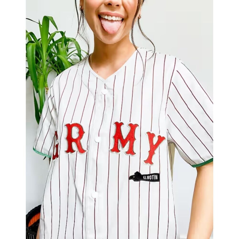 Grimey oversized baseball top with logo in stripe Medium